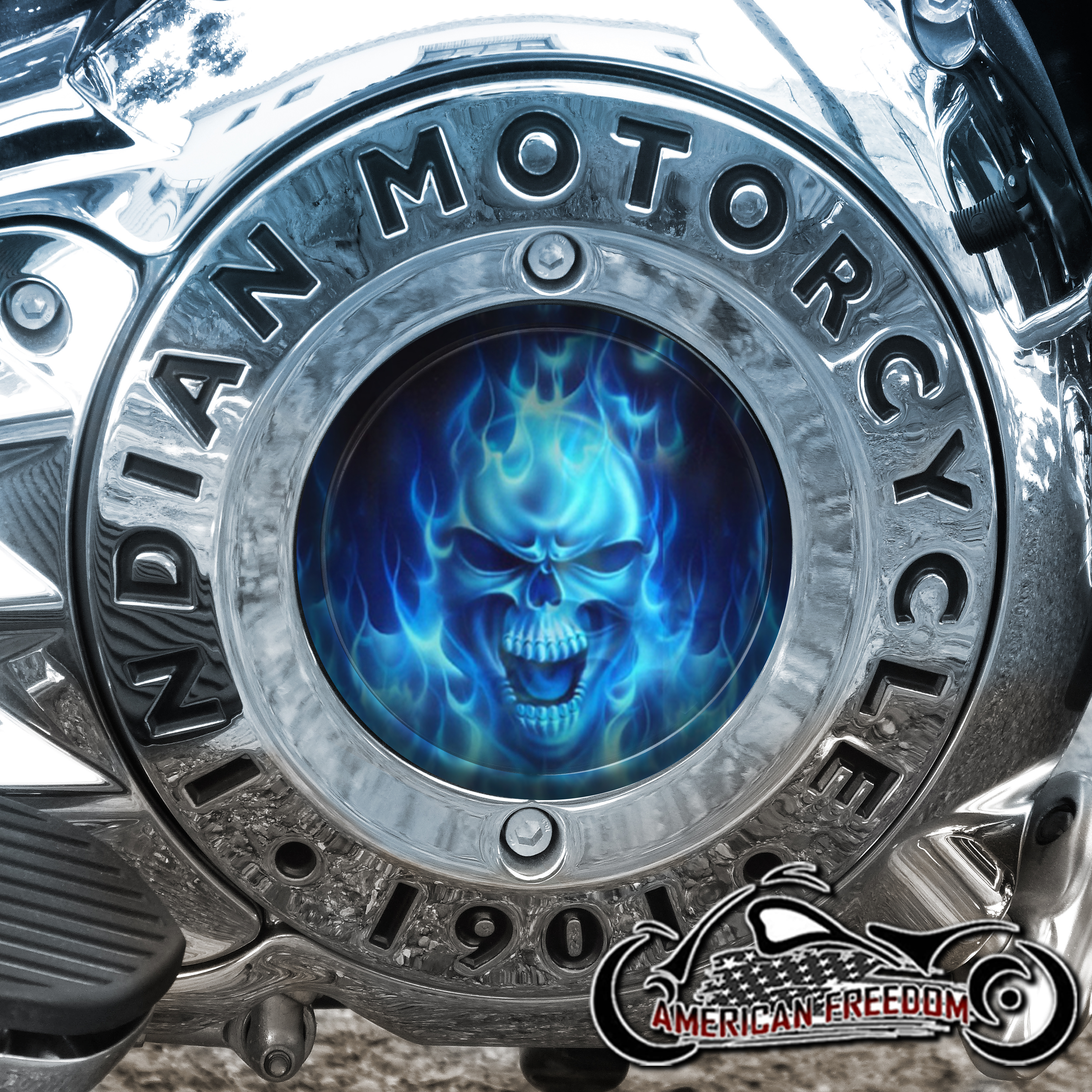 Indian Motorcycle Thunder Stroke Derby Insert - Blue Flame Skull